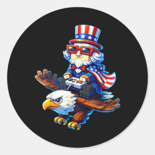 4. Juli Gamer Patriotischer Onkel Sam Retro Pixel Runder Aufkleber