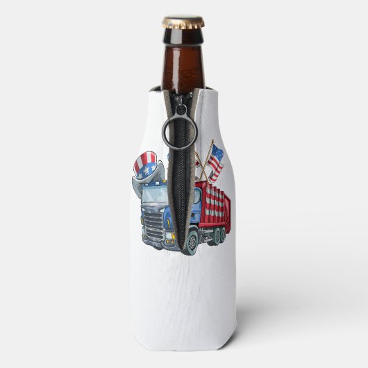 4. Juli Garbage Truck Funny Shirt Männer Frauen Flaschenkühler (Flasche Rückseite)