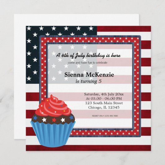 4. Juli Geburtstag Einladung (Vorne/Hinten)