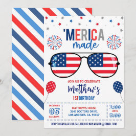 4. Juli Geburtstag Einladung, redaktionell 'Merica Einladung