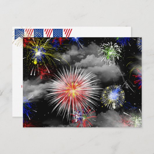 4. Juli Geburtstag Feuerwerk Party Postkarte (Vorne/Hinten)