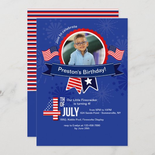4. Juli Geburtstag Foto Einladung (Vorne/Hinten)