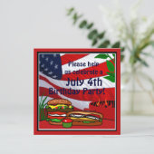 4. Juli Geburtstag Grill Picnic Hamburger Hotdog Einladung (Stehend Vorderseite)