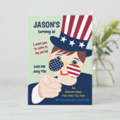 4. Juli Geburtstag Junge Party Einladung (Stehend Vorderseite)