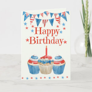 4. Juli Geburtstag Rot Weiß Blau Cupcake Karte