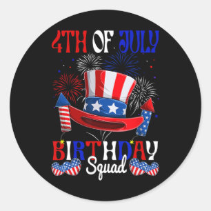 4. Juli Geburtstag Squad US Flag Feuerwerk Patri Runder Aufkleber