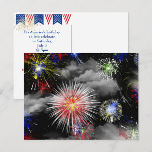 4. Juli Geburtstagsfeuerwerk Party Postkarte