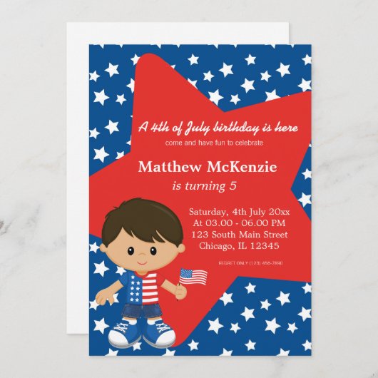 4. Juli Geburtstagsjunge Einladung (Vorne/Hinten)