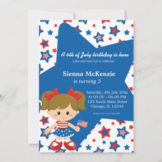 4. Juli Geburtstagsmädchen Einladung (Vorderseite)