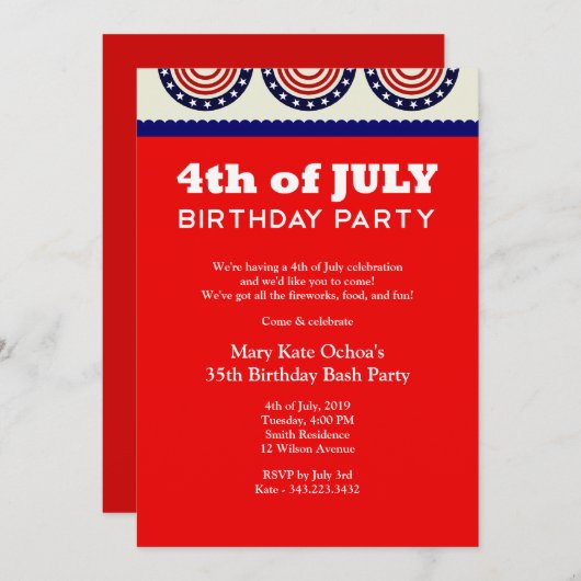 4. Juli Geburtstagspartei Einladung (Vorne/Hinten)