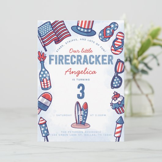 4. Juli Geburtstagsparty Einladung (Stehend Vorderseite)