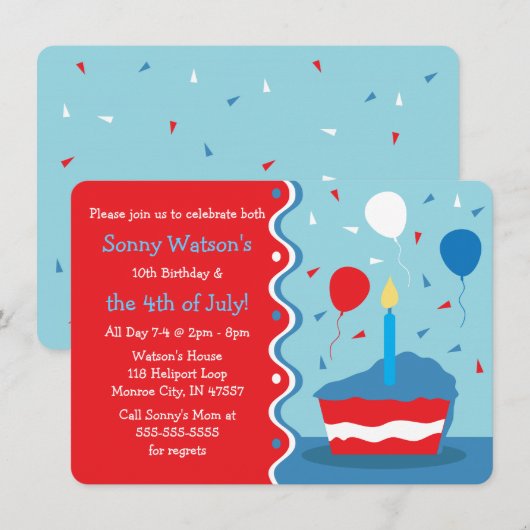 4. Juli Geburtstagsparty Einladungen (Vorne/Hinten)