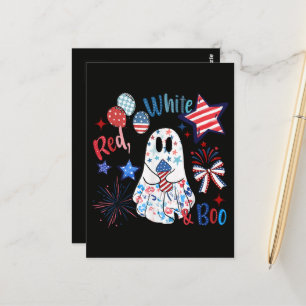 4. Juli Geist Rot Weiß Boo Patriotisches Halloween Postkarte