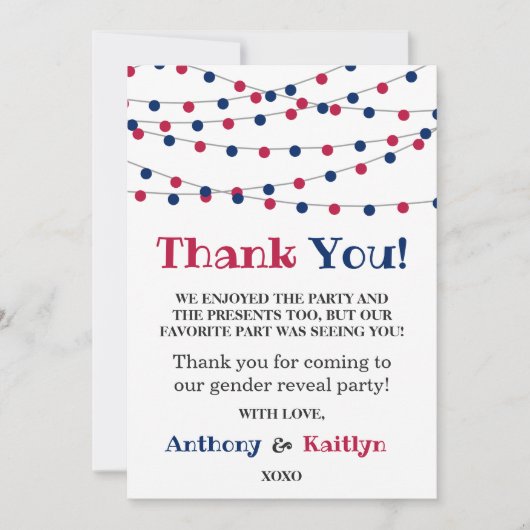 4. Juli Gender-Party Dankeskarte (Vorderseite)