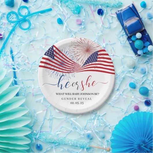 4. Juli Gender Reveal. Pappteller (Party)