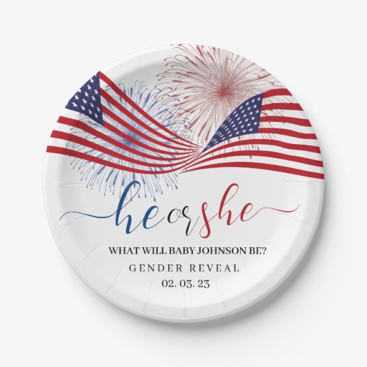 4. Juli Gender Reveal. Pappteller (Vorderseite)