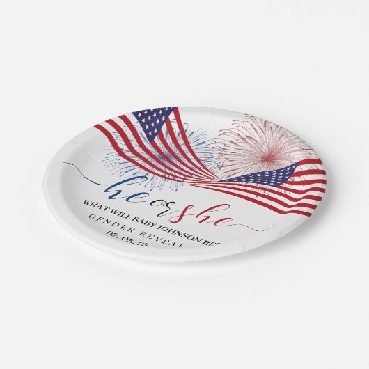 4. Juli Gender Reveal. Pappteller (Schrägansicht)