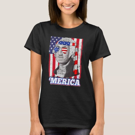 4. Juli George Washington Patriotic Merica Fla T-Shirt (Vorderseite)