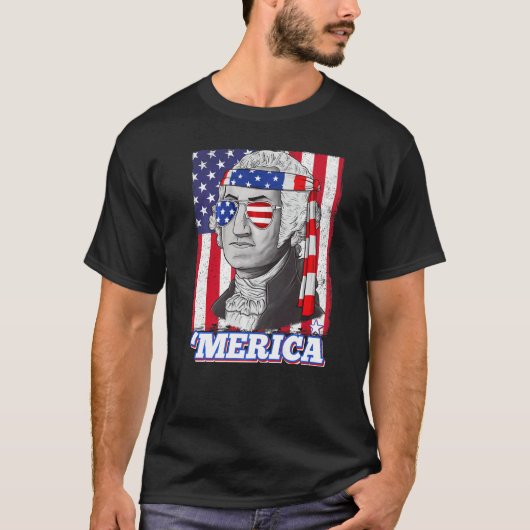 4. Juli George Washington Patriotic Merica Fla T-Shirt (Vorderseite)