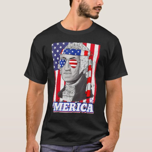 4. Juli George Washington Patriotic Merica Fla T-Shirt (Vorderseite)