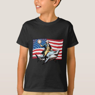 4. Juli George Washington Reitender Hai Amerika T-Shirt