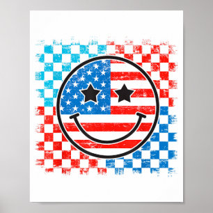 4. Juli gerutetes Smiley-Gesicht Rot Weiß Blau USA Poster