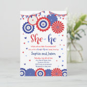 4. Juli Geschlecht decken Party Einladung auf (Stehend Vorderseite)