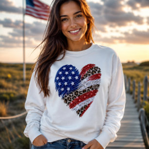 4. Juli Glitter-Herz-Leopard-USA-Flagge Sweatshirt