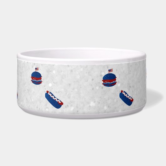 4. Juli Glitzer Burger & Hot Dog Haustier Napf (Vorderseite)