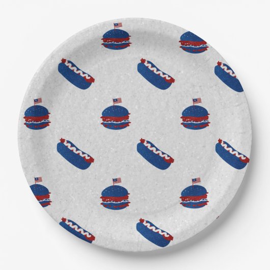4. Juli Glitzer Burger & Hot Dog Pappteller (Vorderseite)