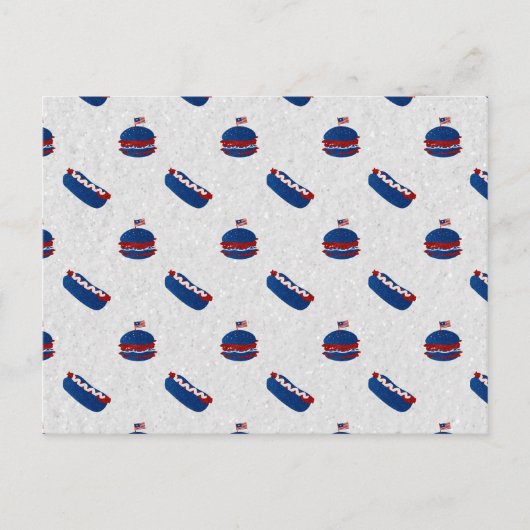 4. Juli Glitzer Burger & Hot Dog Postkarte (Vorderseite)