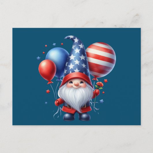 4. Juli Gnome Balloons Independence Day Postkarte (Vorderseite)