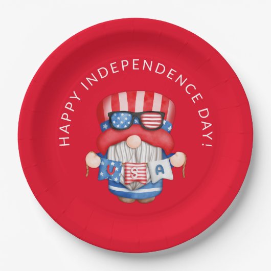 4. Juli Gnome Independence Day Party Pappteller (Vorderseite)