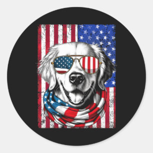 4. Juli Golden Retriever Hund Amerikanische Flagge Runder Aufkleber
