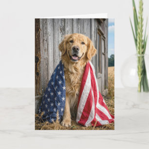 4. Juli Golden Retriever mit amerikanischer Flagge Karte