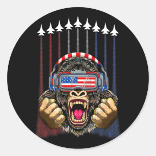 4. Juli Gorilla Lover US American Flag Patrio Runder Aufkleber