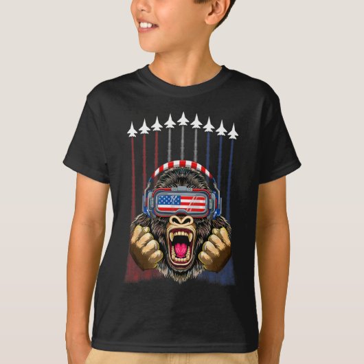 4. Juli Gorilla Lover US American Flag Patrio T-Shirt (Vorderseite)