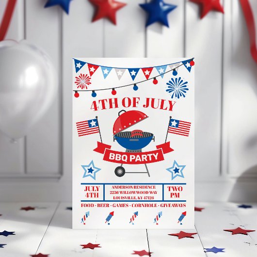 4. Juli Grill Navy Blauer Barbeque GRILLEN Party Einladung