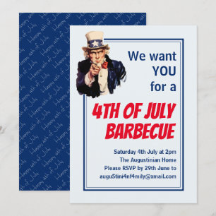 4. JULI GRILLEN BARBECUE Uncle Sam Customized Einladung