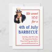 4. JULI GRILLEN BARBECUE UNcle Sam Customized RED Einladung (Vorderseite)