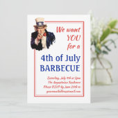 4. JULI GRILLEN BARBECUE UNcle Sam Customized RED Einladung (Stehend Vorderseite)