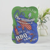 4. Juli-GRILLEN des roten Einladung (Stehend Vorderseite)