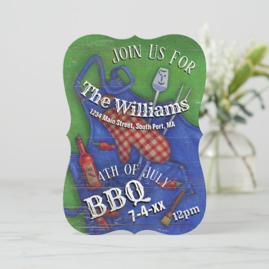 4. Juli-GRILLEN des roten Einladung (Stehend Vorderseite)