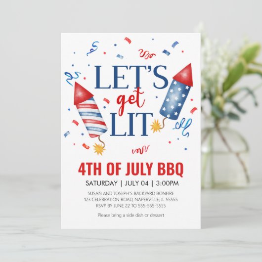 4. Juli GRILLEN Einladung (Stehend Vorderseite)