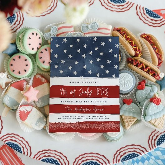 4. Juli GRILLEN Einladung Editable Red White Blu