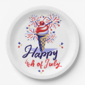 4. Juli GRILLEN Ice Creme Kone Feuerwerk Pappteller (Vorderseite)