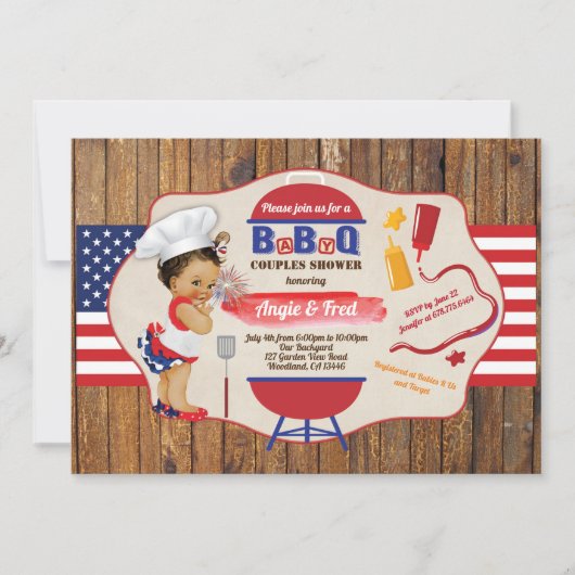 4. Juli GRILLEN Mädchen duschen rot blau Einladung (Vorderseite)