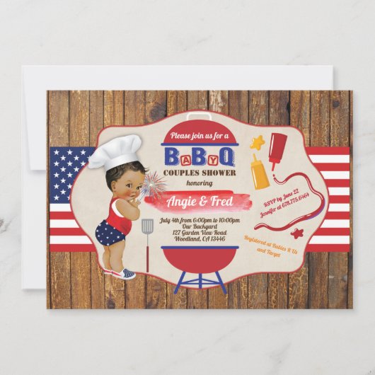4. Juli GRILLEN Mädchen duschen rot blau Einladung (Vorderseite)