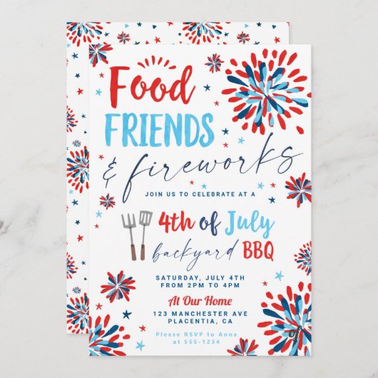 4. Juli GRILLEN Nachbarschaftsblock-Party Einladung (Vorne/Hinten)