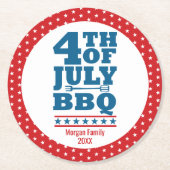 4. Juli GRILLEN Party Custom Familienname Runder Pappuntersetzer (Vorderseite)